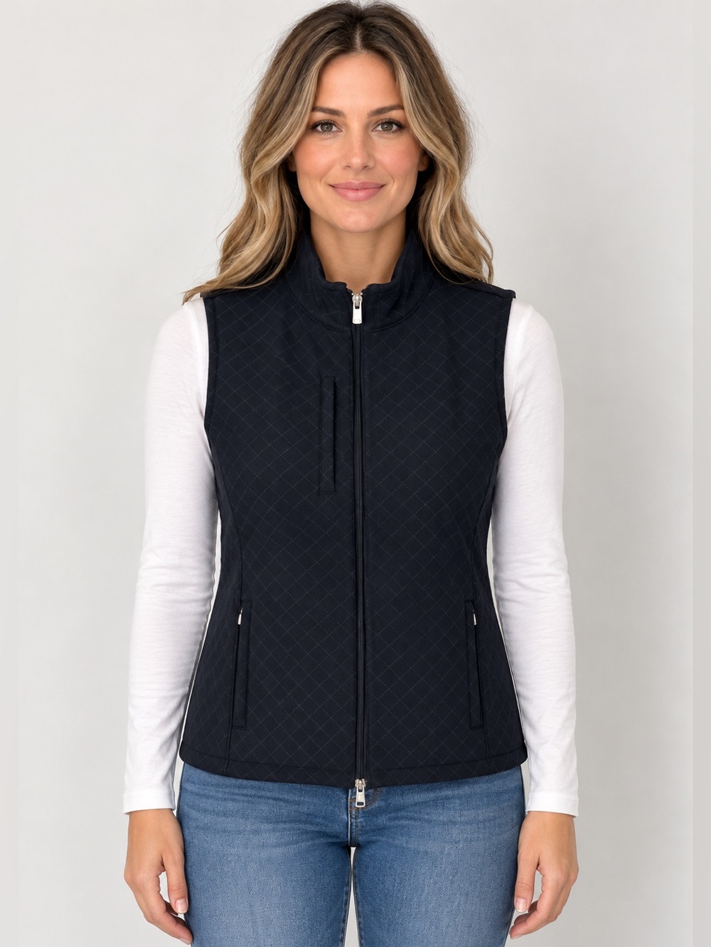 Peter Millar Black Quilted Zip-Front Vest Ladies Large 20.5x24